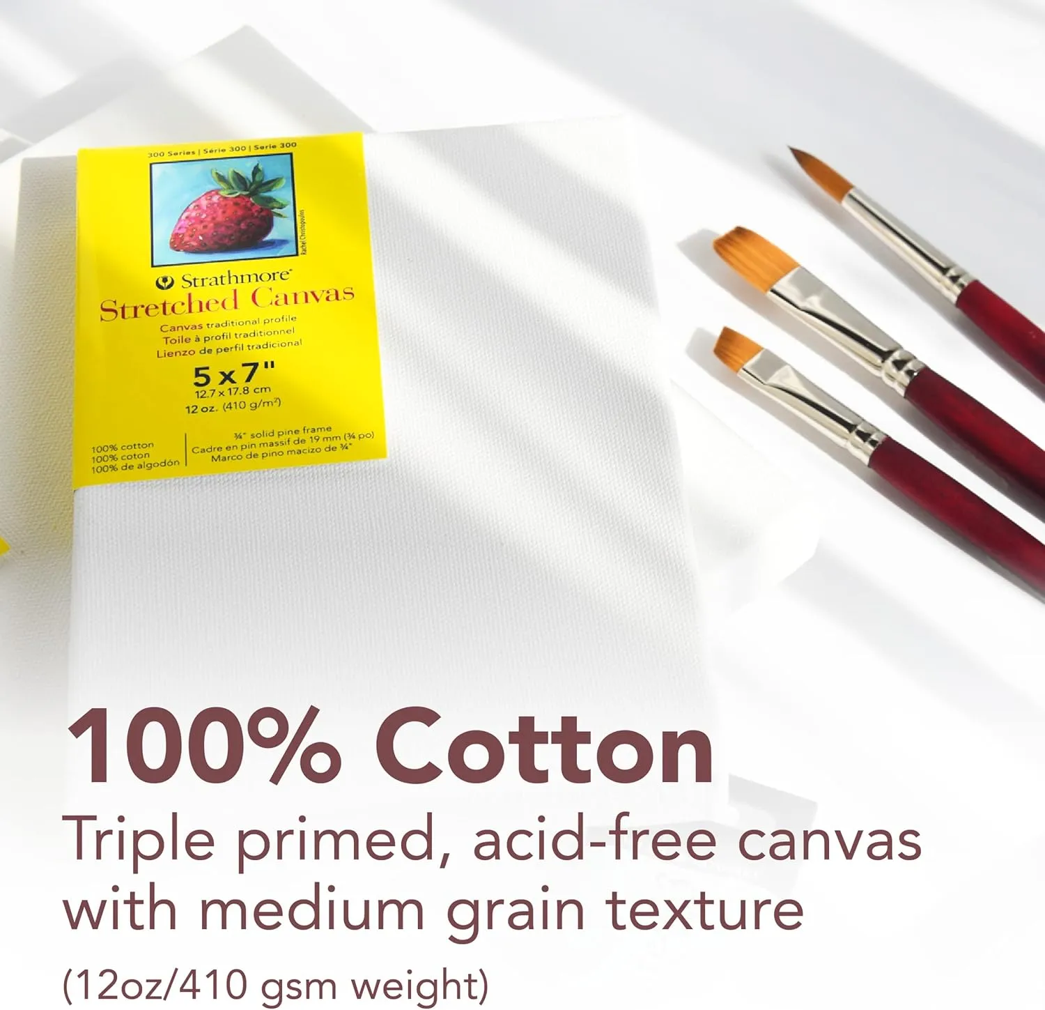 Strathmore 300 Series Stretched Canvas, Gallery Profile, 12x12 inches - Artist Canvas for Oil, Acrylic, Pouring & Mixed Media - 100% Cotton, Triple Primed