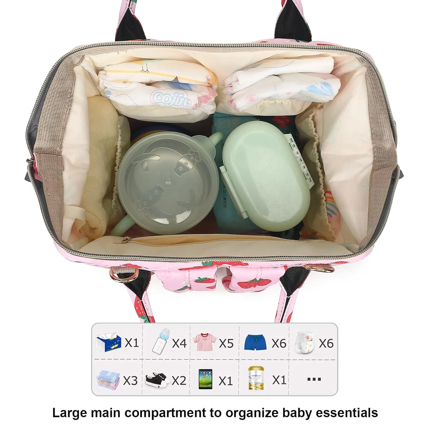 Strawberry Diaper Bag Backpack for Baby Girls, Mom Waterproof Large Nappy Bags for Women
