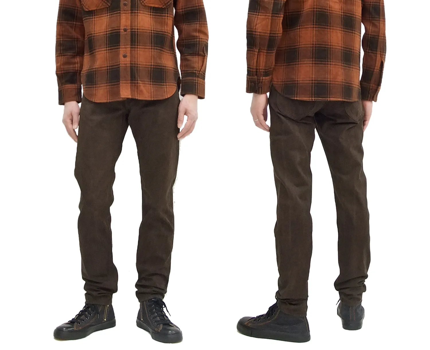 Studio D'artisan Slim Tapered Pants Men's Amami Dorozome EASTERNER Cotton Sateen Jeans with Natural Mud Dye 1852-DORO Drak-Brown