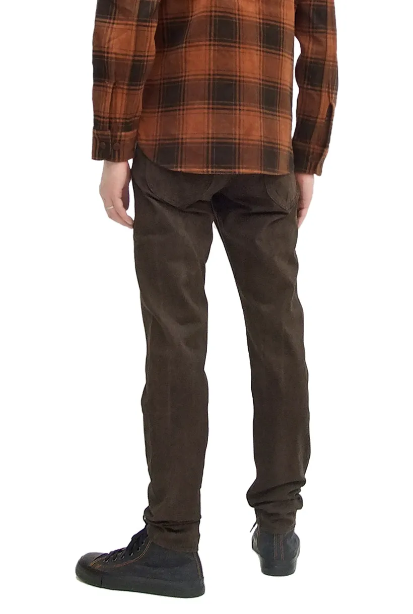Studio D'artisan Slim Tapered Pants Men's Amami Dorozome EASTERNER Cotton Sateen Jeans with Natural Mud Dye 1852-DORO Drak-Brown