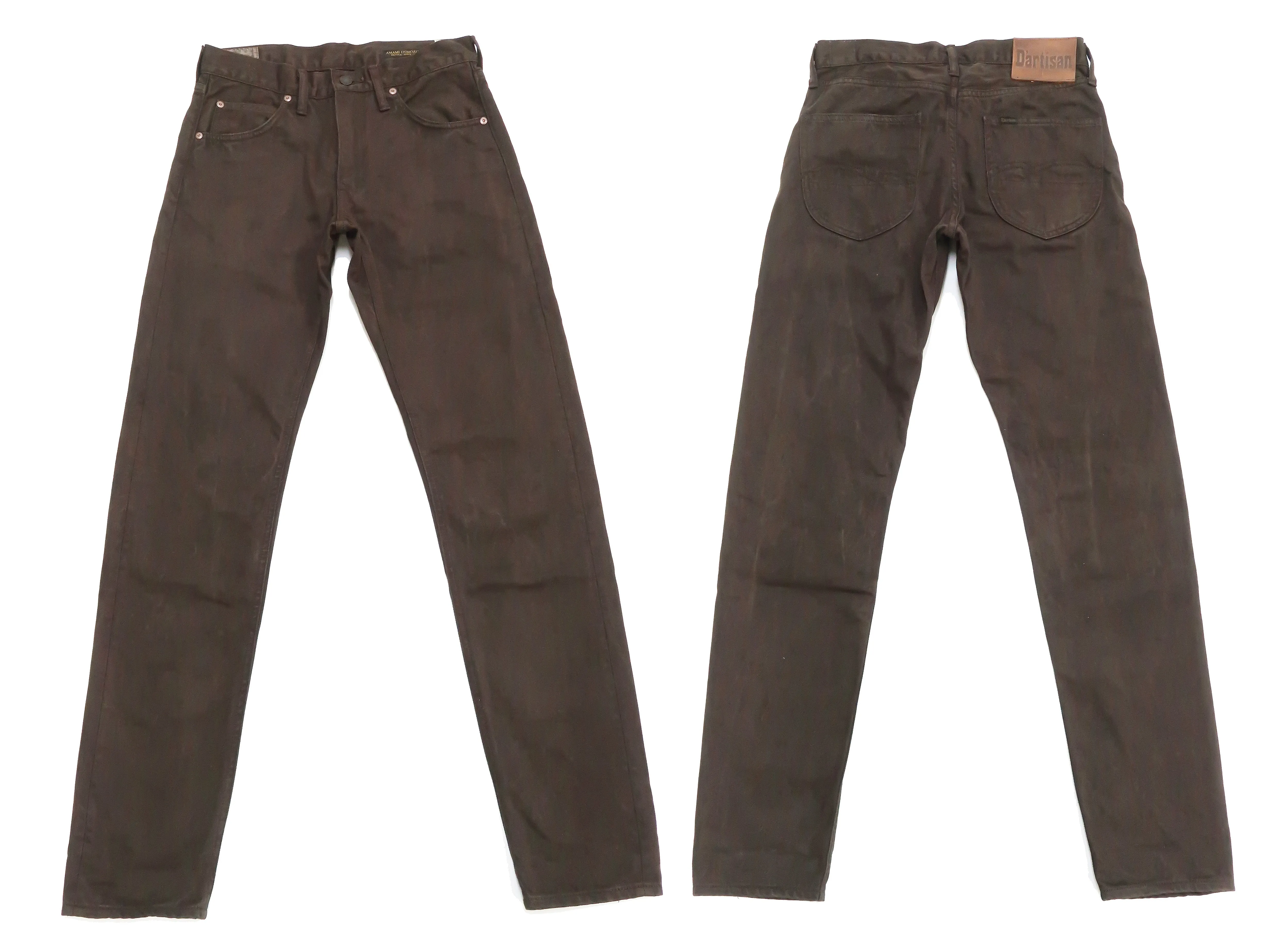 Studio D'artisan Slim Tapered Pants Men's Amami Dorozome EASTERNER Cotton Sateen Jeans with Natural Mud Dye 1852-DORO Drak-Brown