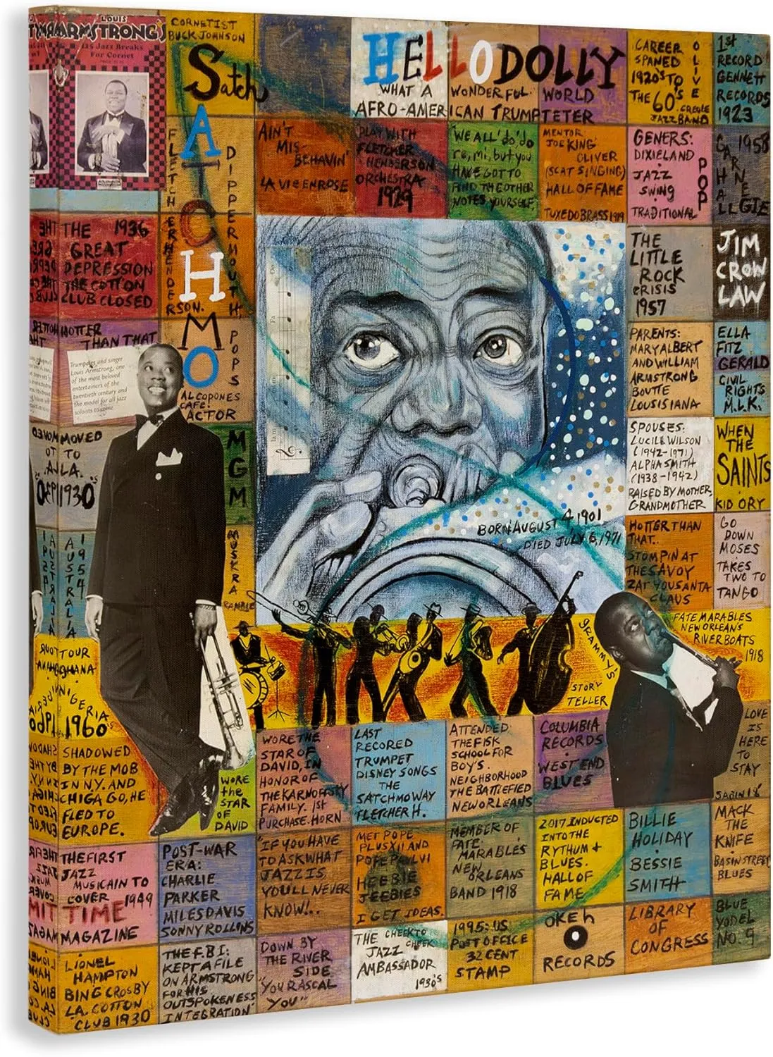 Stupell Industries Louis Armstrong Collage Canvas Wall Art Design by Sabin, 16 x 20