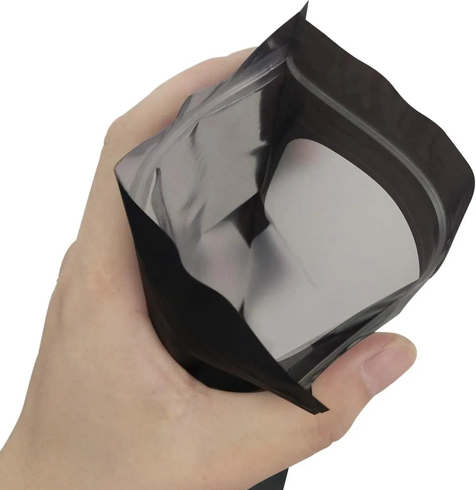 STUs 100 Pack Mylar Bags 5.5 x 7.9 Inch Resealable Smell Proof Bags with Clear Window Foil Pouch Bag Flat Bag Matte Black