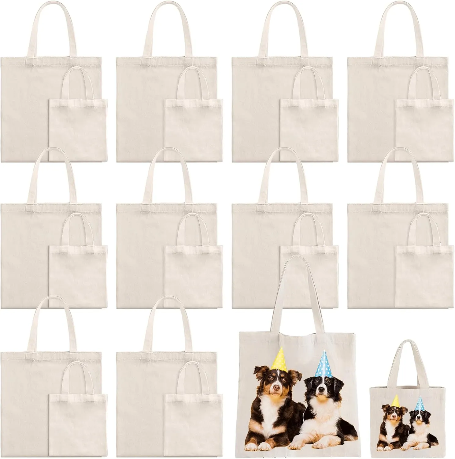 Sublimation Blank Tote Bags, 20Pack Canvas Tote Bags 16.1 x 15.4 Inch, 9.1 x 8.3 Inch Small Canvas Tote Bag Reusable Grocery Bags Shopping Cloth Bag for Heat Transfer, DIY, Mother's Day, Ivory