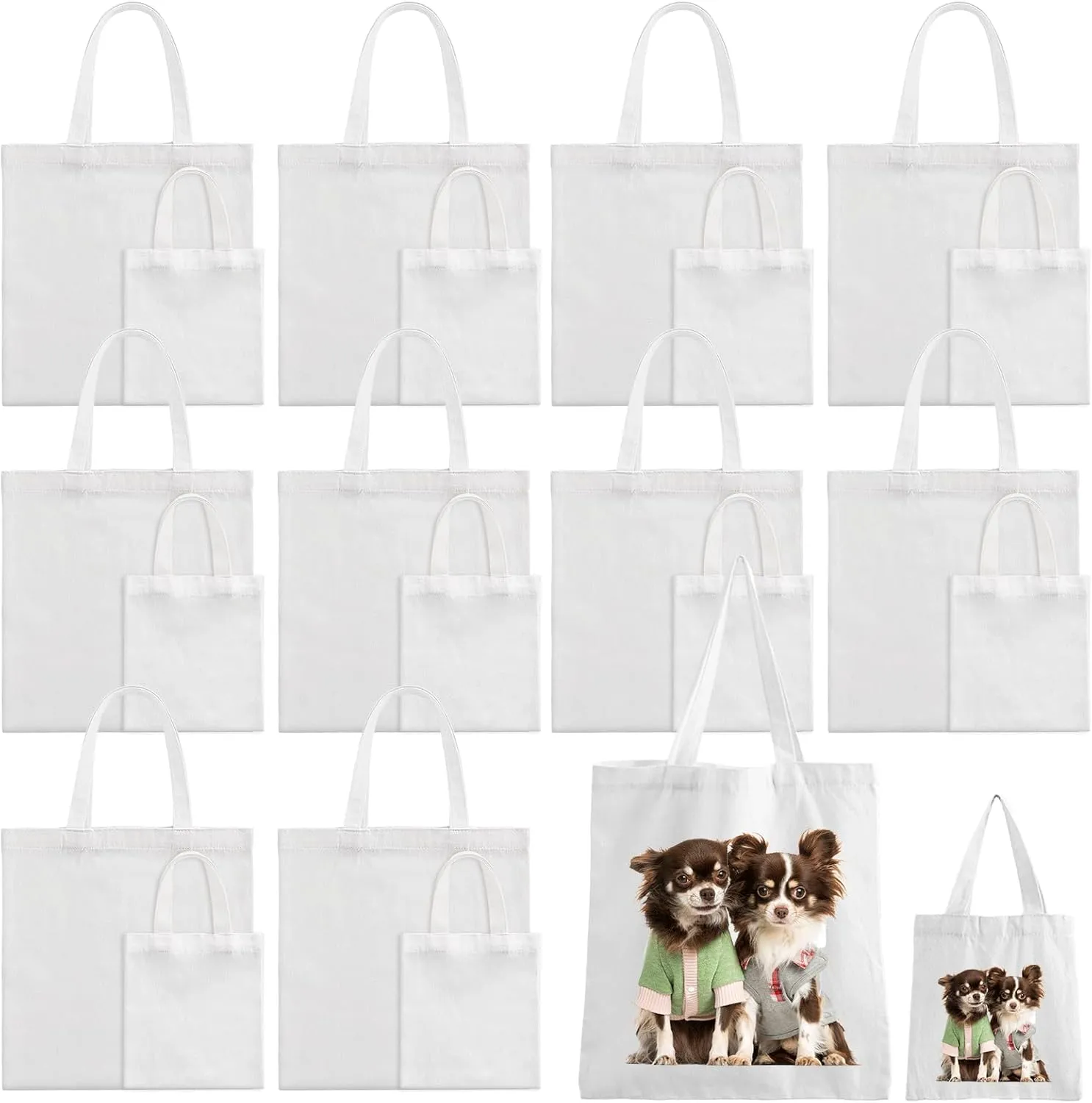 Sublimation Blank Tote Bags, 20Pack Canvas Tote Bags 16.1 x 15.4 Inch, 9.1 x 8.3 Inch Small Canvas Tote Bag Reusable Grocery Bags Shopping Cloth Bag for Heat Transfer, DIY, Mother's Day, White