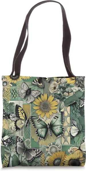 Sunlit Garden Collage Butterflies Cottagecore Harmony Tote Bag
