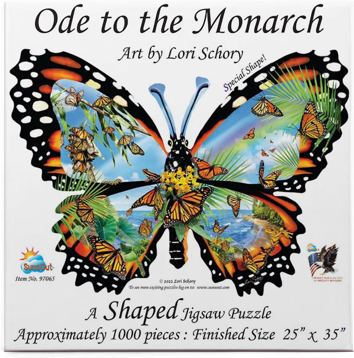 SUNSOUT INC - Ode to The Monarch - 1000 pc Special Shape Jigsaw Puzzle by Artist: Lori Schory - Finished Size 25" x 35" Animals - MPN# 97065