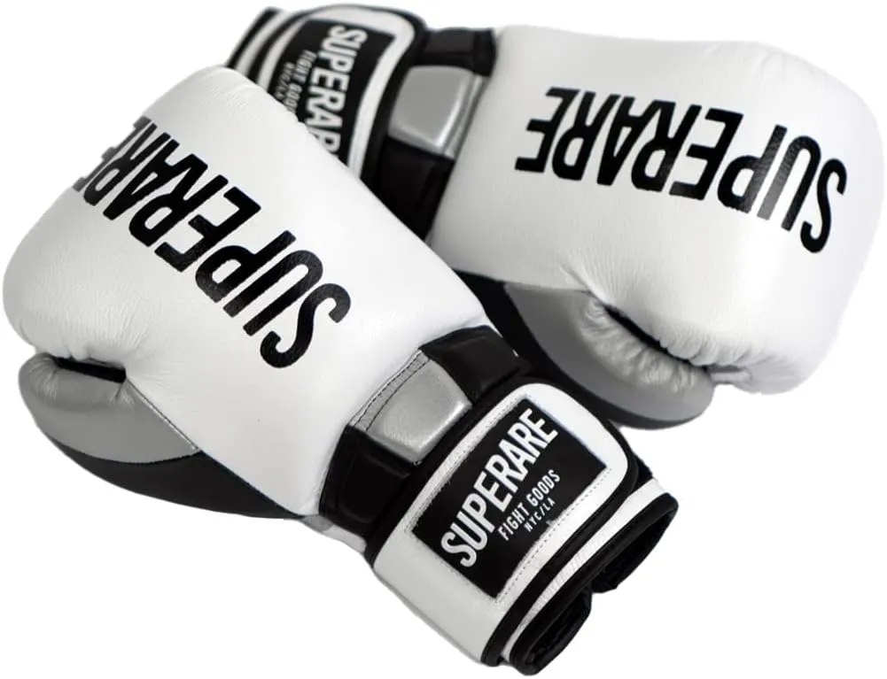 Superare Supergel Pro Boxing Gloves with Strap Closure Hook and Loop for Boxing, Sparring, Training, Kickboxing, and Bag Work, Sleek MMA Gloves, Black and White Design