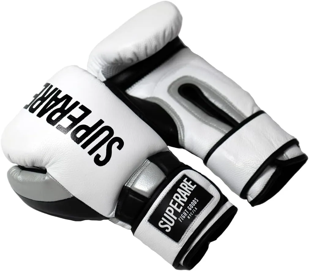 Superare Supergel Pro Boxing Gloves with Strap Closure Hook and Loop for Boxing, Sparring, Training, Kickboxing, and Bag Work, Sleek MMA Gloves, Black and White Design