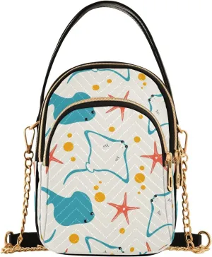 susiyo Red Starfish Stingray Small Crossbody Bags Shoulder Bag for Women Multi Zipper Stylish Ladies Messenger Bags Phone Purse Handbag Wallet