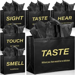 Sweetude 5 Senses Gift Bags for Him Her with Handles Tissue Paper Five Senses Gift Bags for Fathers Day Wedding Party(Black)