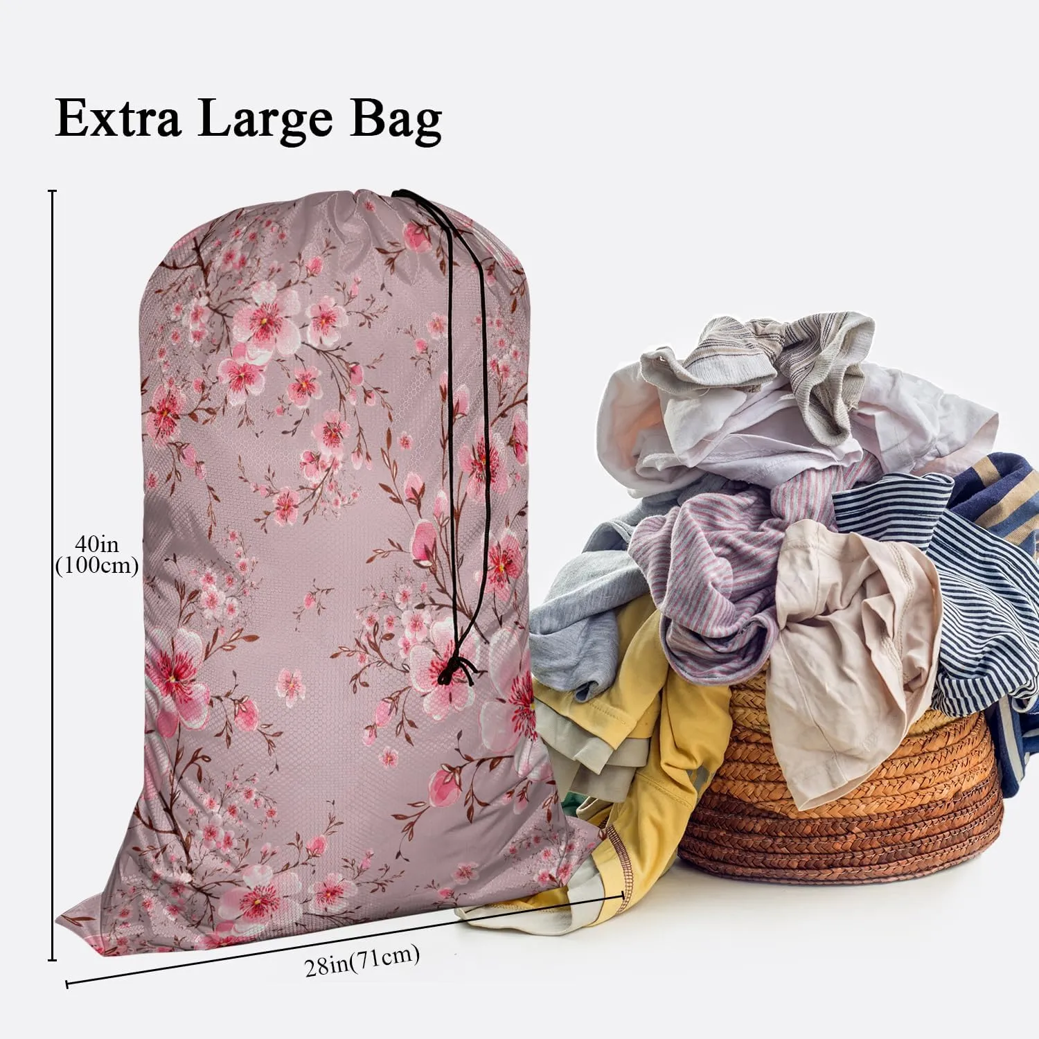 Swono Cherry Blossom Laundry Basket Clothes Hamper Bag Watercolor Hand Painted Flower Blooming Branches Collapsible Dirty Clothes Storage Laundry Organizer, Pink