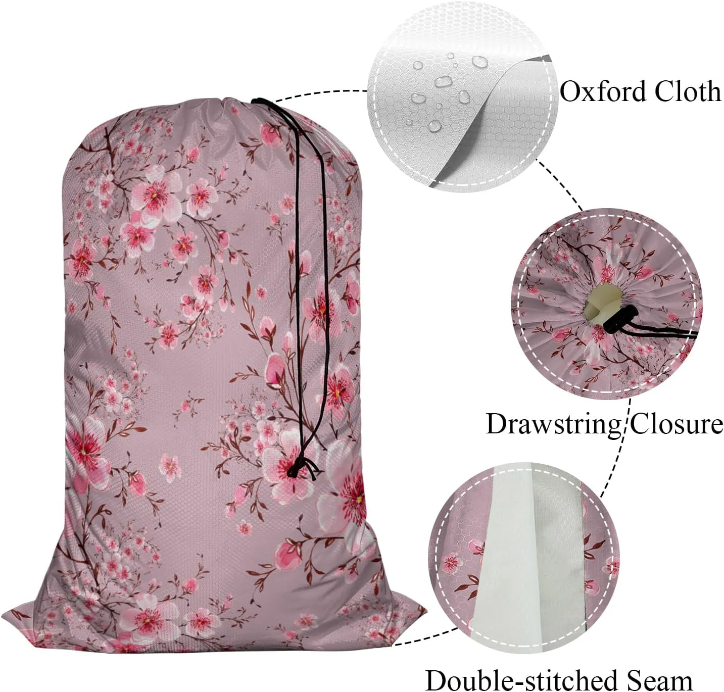 Swono Cherry Blossom Laundry Basket Clothes Hamper Bag Watercolor Hand Painted Flower Blooming Branches Collapsible Dirty Clothes Storage Laundry Organizer, Pink
