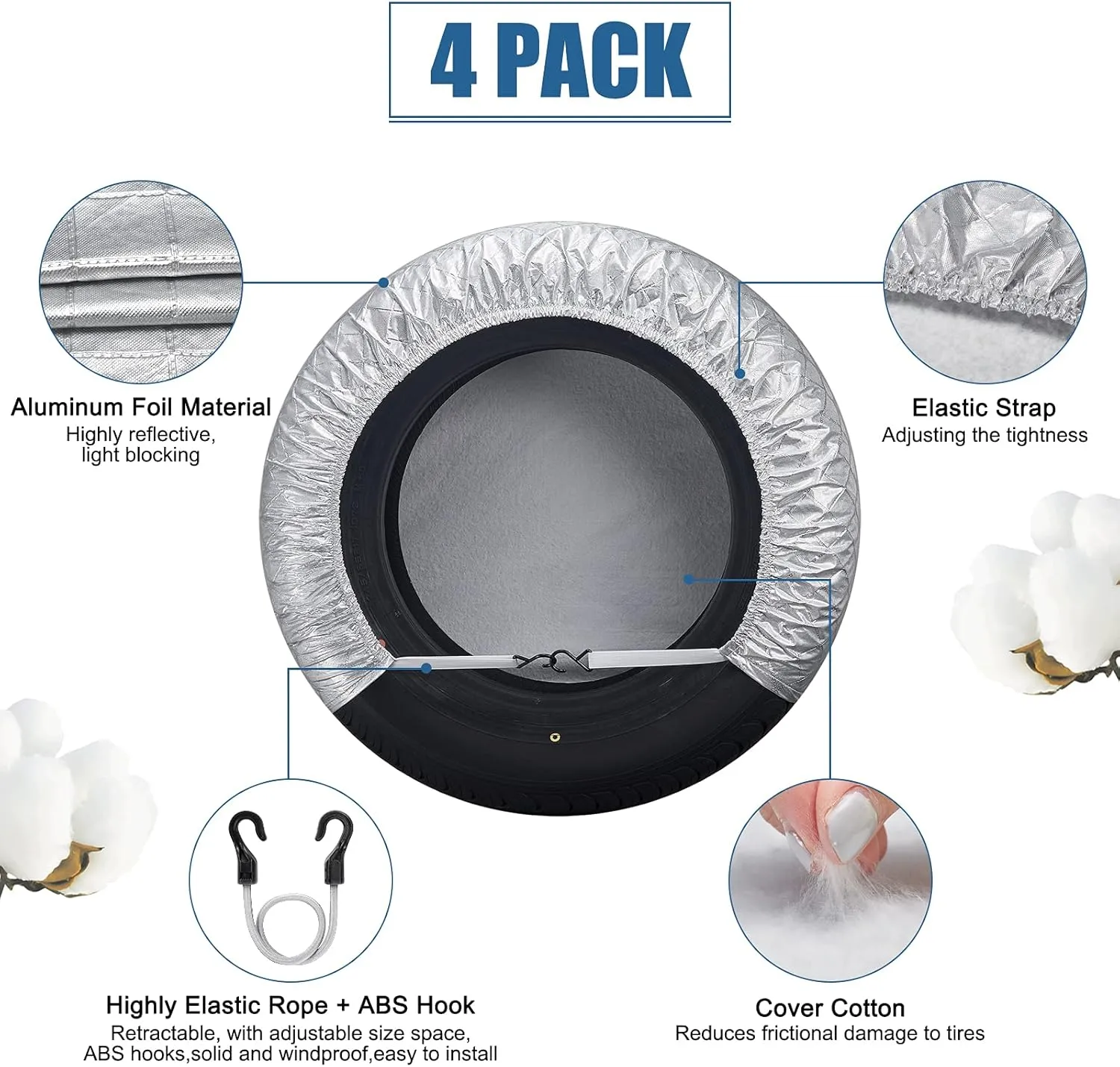 SYERAL RV Tire Covers Set of 4, Waterproof Anti-UV Snow Sun Rain Wheel Tire Protectors Covers for Trailer,Camper,RV,Truck,SUV,27-29inch(M) Silver Aluminum Film