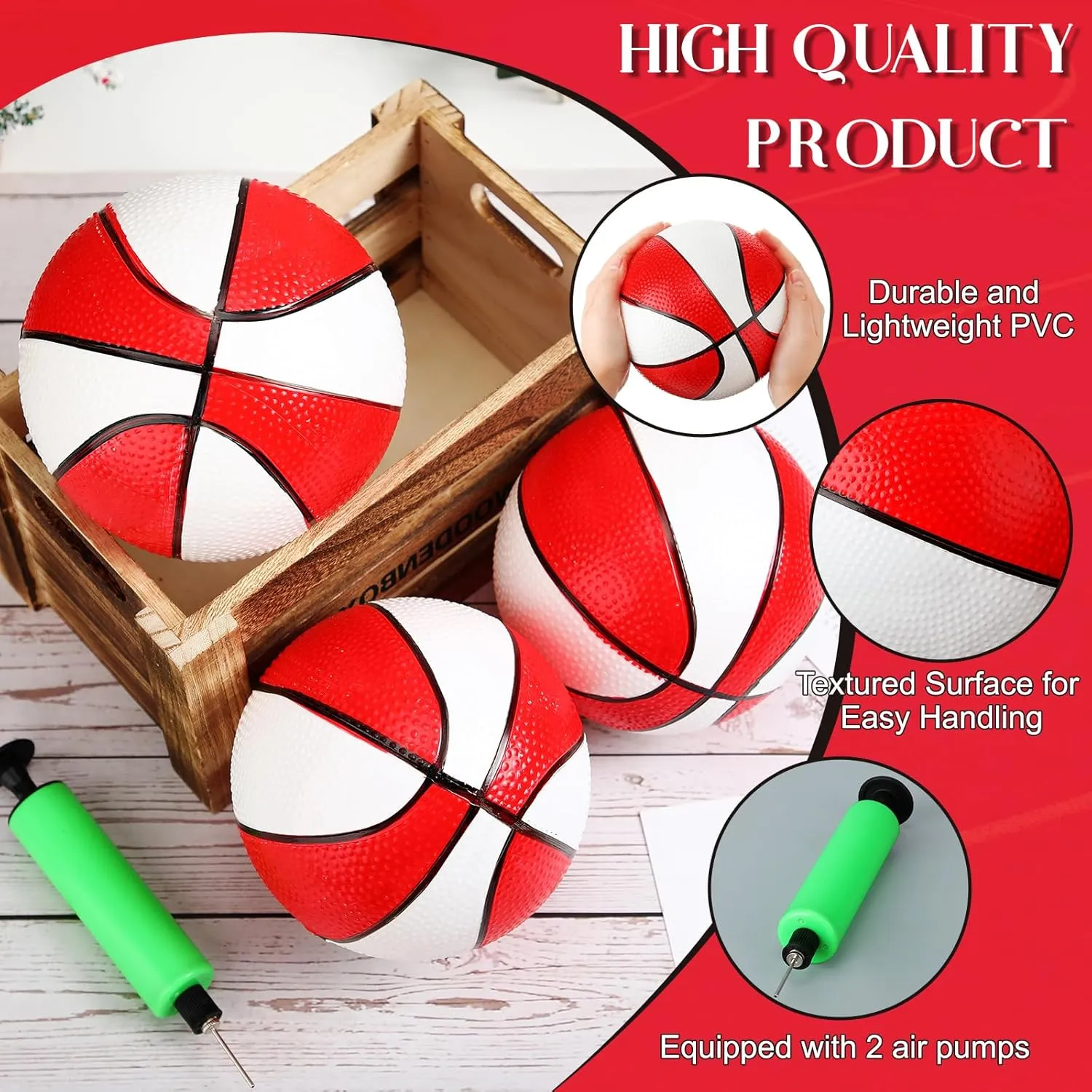 Syhood 24 Pcs Mini Basketballs Small Basketball with 2 Pumps 7 x 7 Inches PVC Basketball for Teenagers Pool Beach Sports Indoors Outdoors Party Favors(Red White)