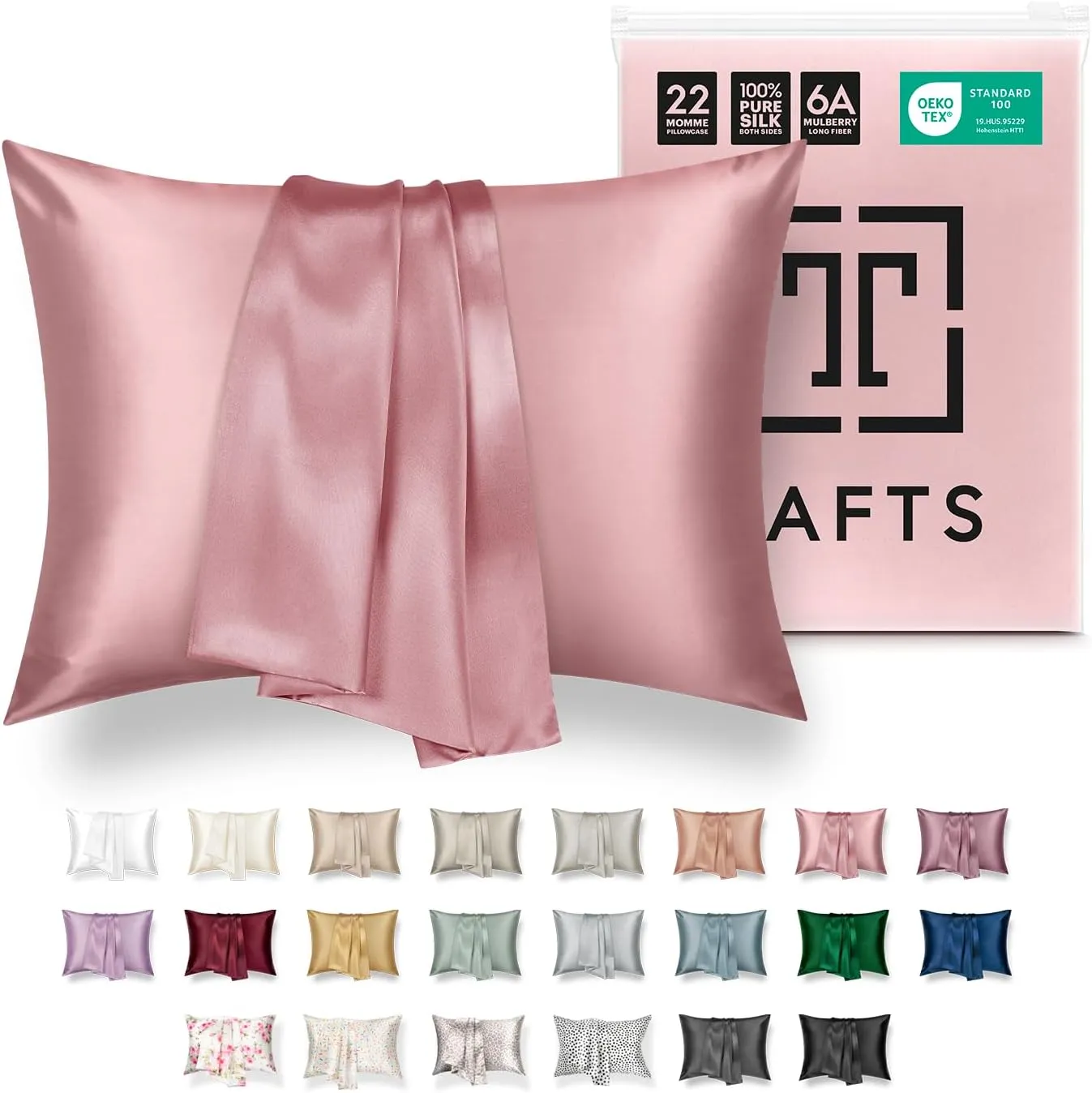 Tafts Pillow Cases - 22mm 100% Pure Mulberry 6A Silk Pillowcase for Hair & Skin with Zipper Closure, Cooling, Natural, Organic, Double Sided Silk Pillow Case (Misty Rose Pink, Queen 20x30 1pc)