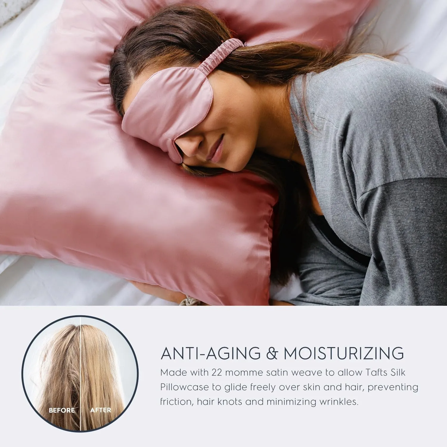 Tafts Pillow Cases - 22mm 100% Pure Mulberry 6A Silk Pillowcase for Hair & Skin with Zipper Closure, Cooling, Natural, Organic, Double Sided Silk Pillow Case (Misty Rose Pink, Queen 20x30 1pc)