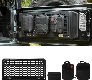 Tailgate Table Rear Storage Cargo Rack with 3 storage bags,Foldable Storage Shelf MOLLE Panel for 2007-2024 Jeep Wrangler JKU &JL JLU 4 Door