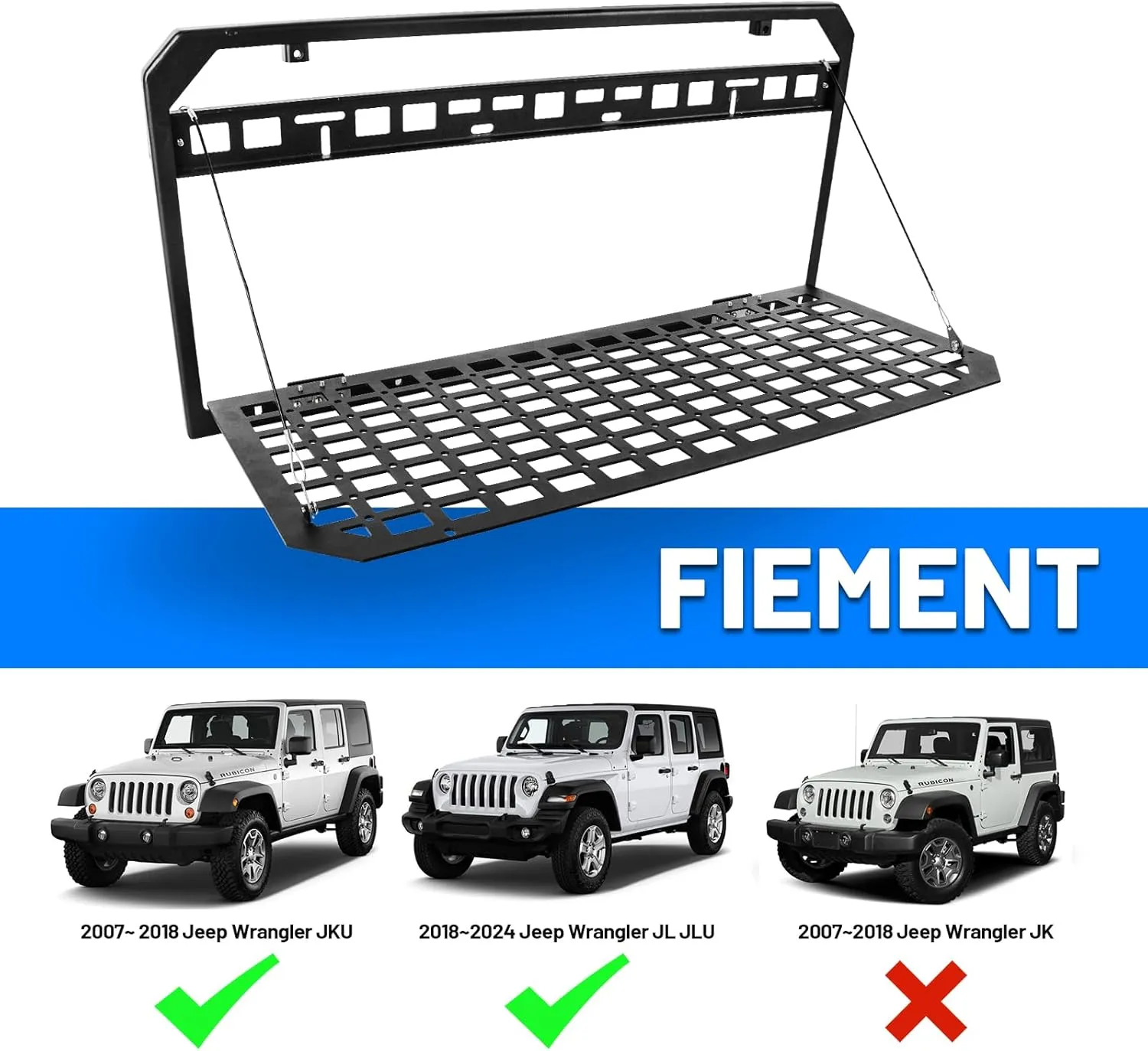 Tailgate Table Rear Storage Cargo Rack with 3 storage bags,Foldable Storage Shelf MOLLE Panel for 2007-2024 Jeep Wrangler JKU &JL JLU 4 Door