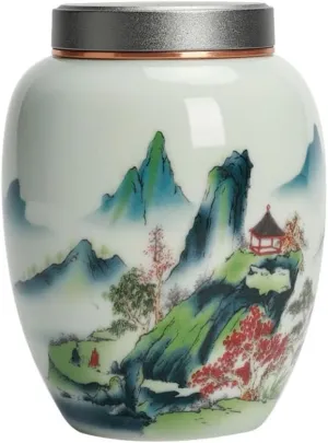 Tea Bag Organizer Tea Storage Container Creative Hand-painted Bulk Tea Storage Jar with Lid Ceramic Jar Small Sealed Jar Retro Chinese Tea Set Single Jar Tea Organizer(A)