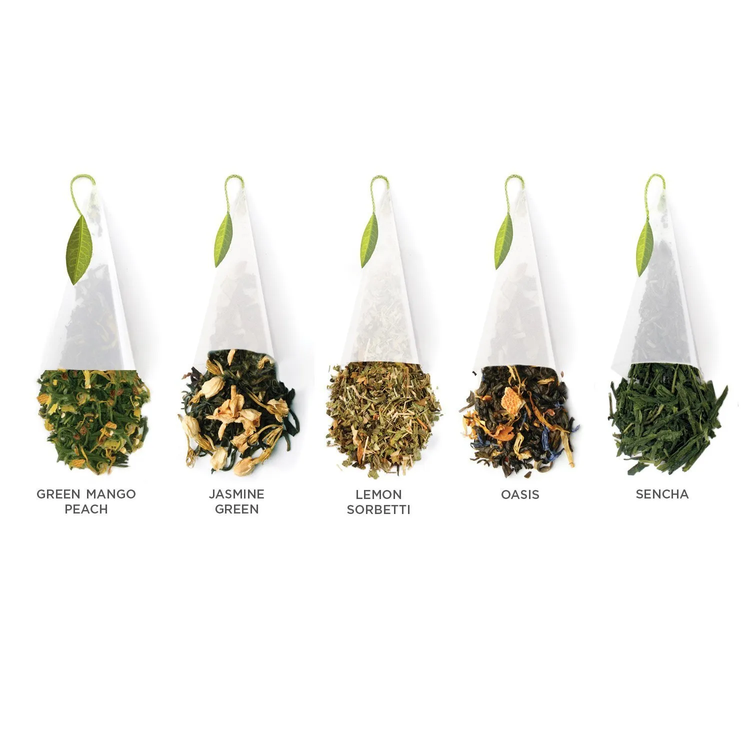 Tea Forte Assorted Green Tea Petite Presentation Box Mother's Day Tea Gift Set Sampler, 10 Count, 2 of Each Variety Individually Wrapped Handcrafted Pyramid Infuser Bags