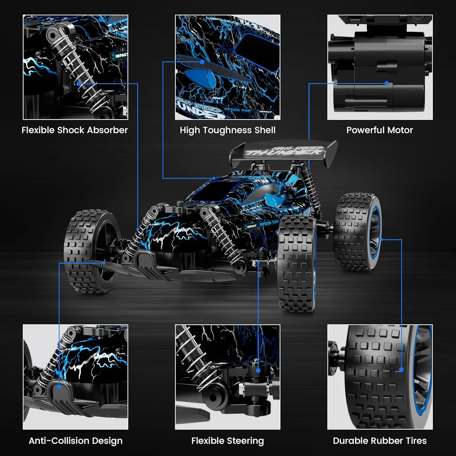 Tecnock RC Cars Remote Control Car for Boys and Girls, 1:18 Scale RC Car with LED Lights, 2.4GHz 2WD All-Terrain RC Truck, Rechargeable Battery for 50-Min Play, Gifts for Kids