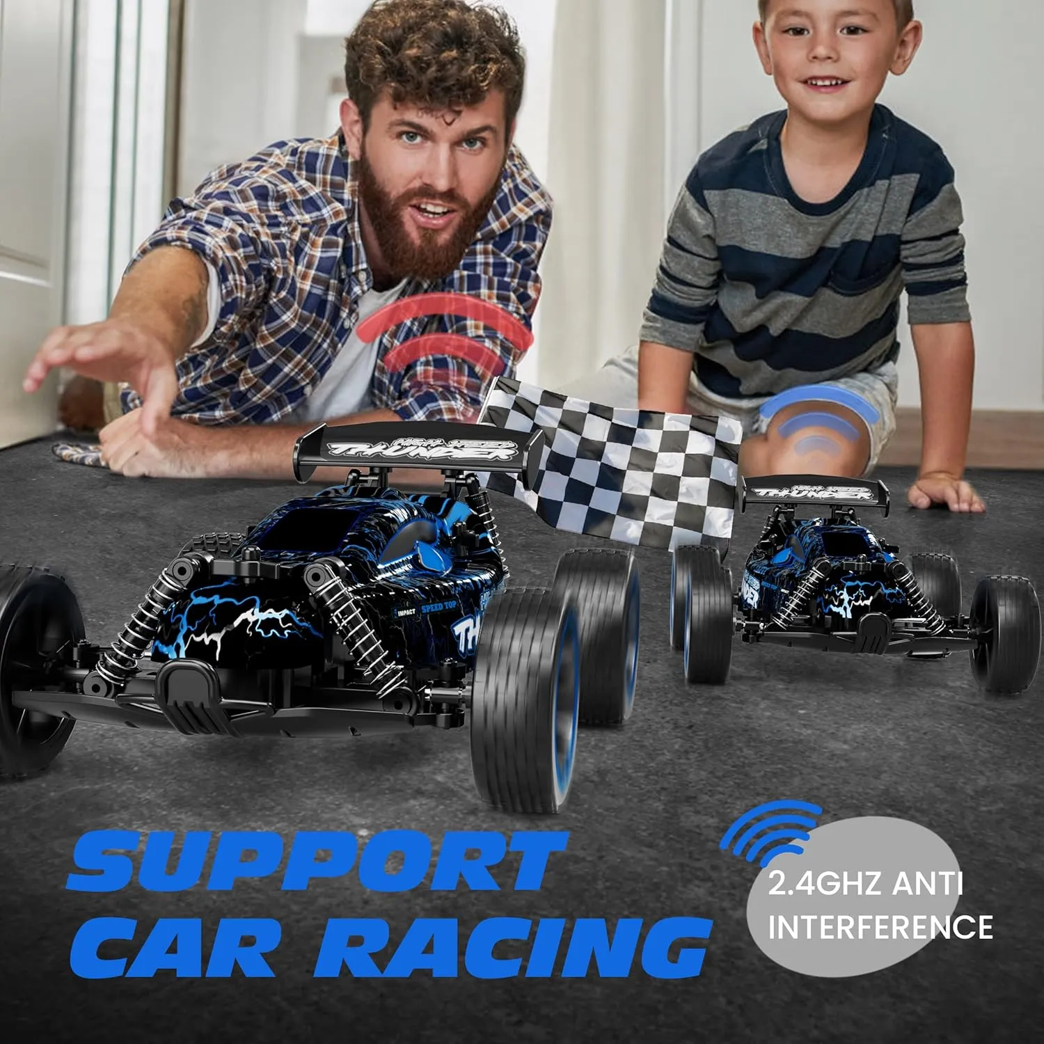 Tecnock RC Cars Remote Control Car for Boys and Girls, 1:18 Scale RC Car with LED Lights, 2.4GHz 2WD All-Terrain RC Truck, Rechargeable Battery for 50-Min Play, Gifts for Kids