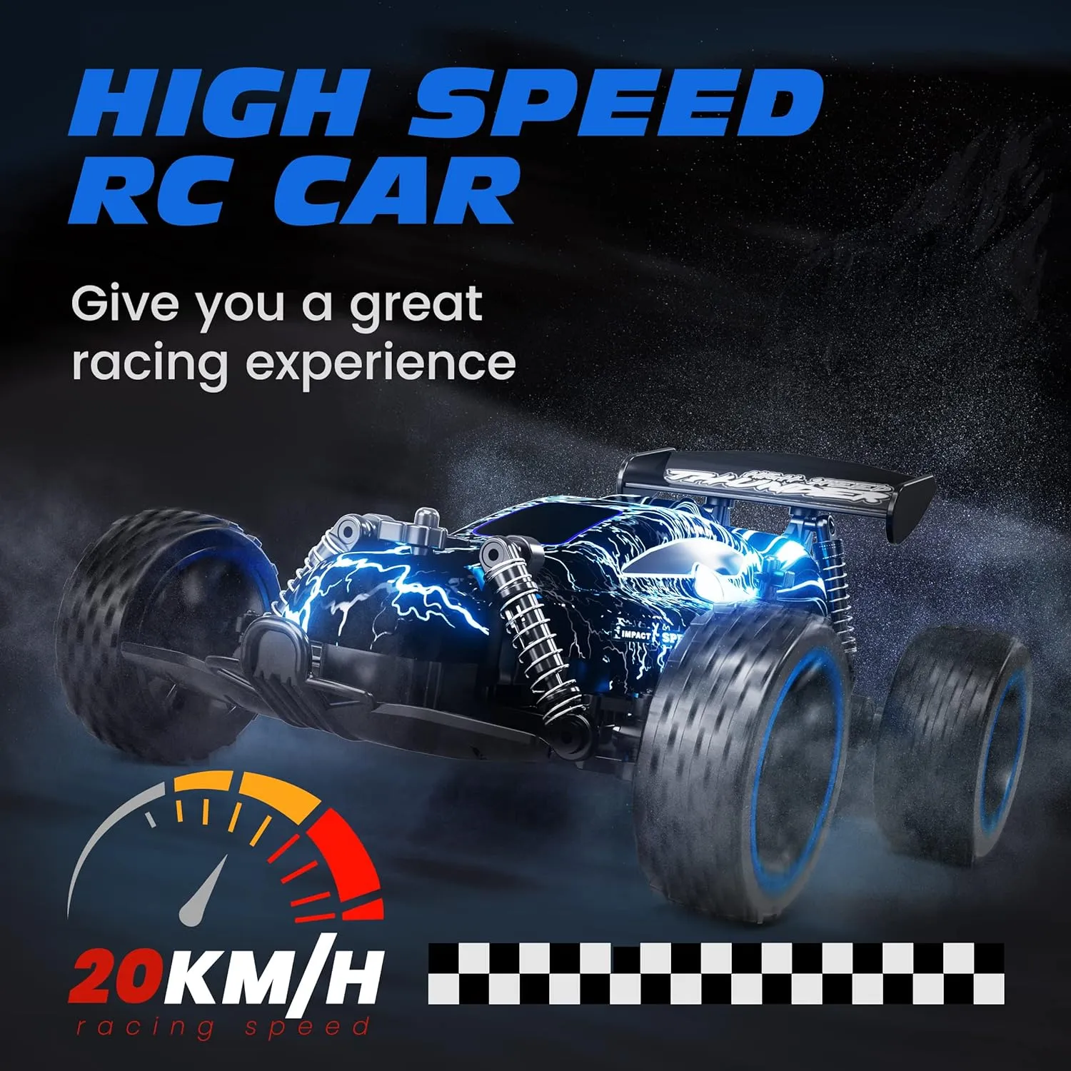 Tecnock RC Cars Remote Control Car for Boys and Girls, 1:18 Scale RC Car with LED Lights, 2.4GHz 2WD All-Terrain RC Truck, Rechargeable Battery for 50-Min Play, Gifts for Kids