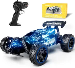Tecnock RC Cars Remote Control Car for Boys and Girls, 1:18 Scale RC Car with LED Lights, 2.4GHz 2WD All-Terrain RC Truck, Rechargeable Battery for 50-Min Play, Gifts for Kids