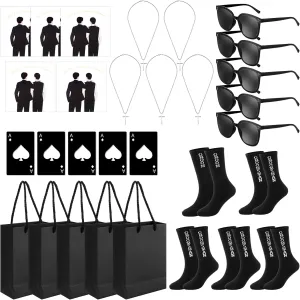 Teenyyou 30 Pcs Groomsmen Gifts Set Wedding Gift Including 5 Poker Card Bottle Openers 5 Pair Sunglasses 5 Gift Bags 5 Necklaces 5 Invitation Cards 5 Pair Socks for Wedding Bachelor Party
