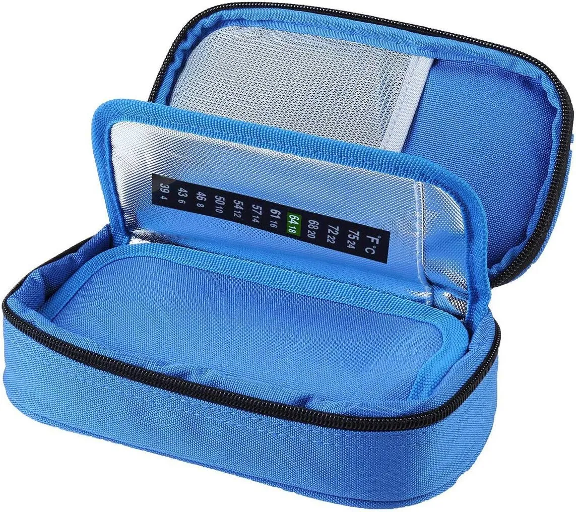 Temperature Display Insulin Cooler Travel Case with Ice Chill Packs Medical Cooler Bag Diabetic Organizer Oxford Fabric, 8 x 4 Inch