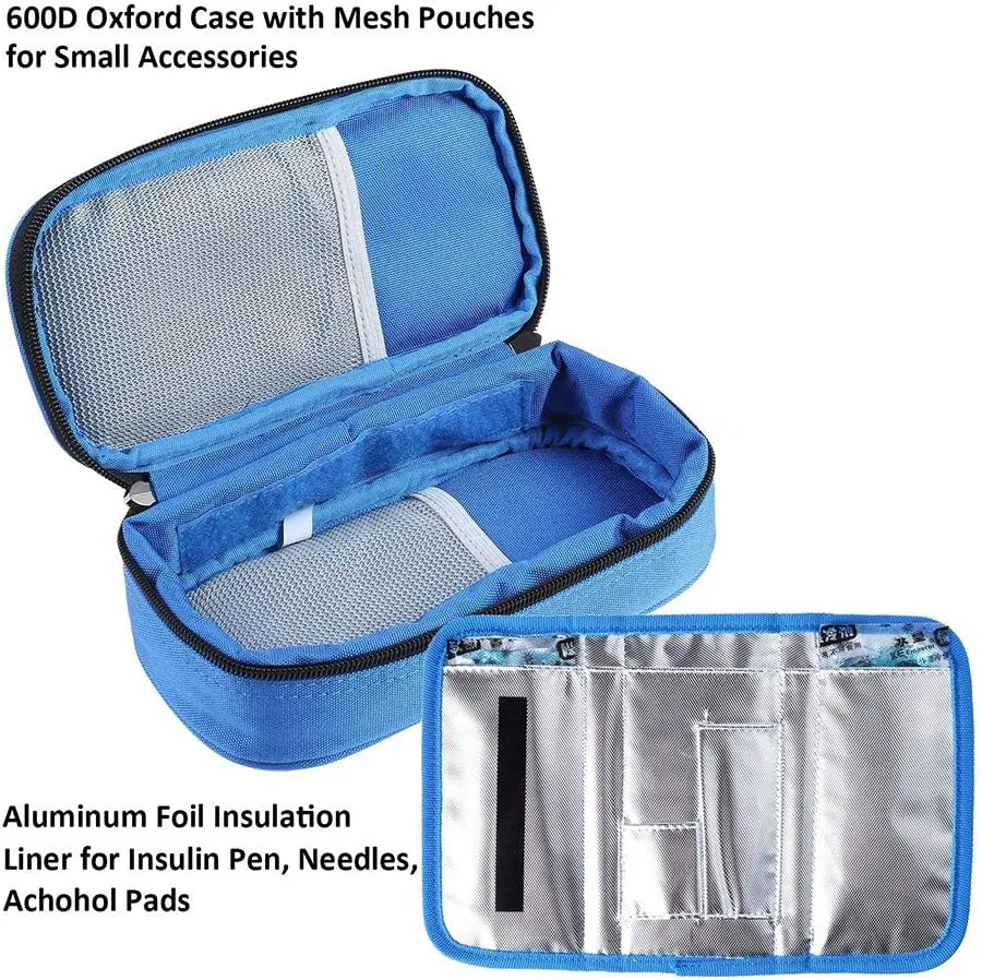 Temperature Display Insulin Cooler Travel Case with Ice Chill Packs Medical Cooler Bag Diabetic Organizer Oxford Fabric, 8 x 4 Inch