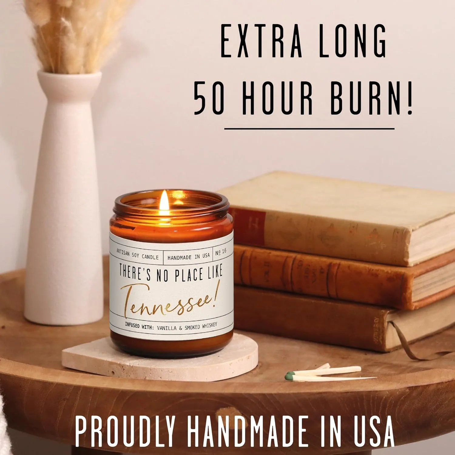 Tennessee Gifts, Tennessee Decor for Home - 'There's No Place Like Tennessee Candle, w/Vanilla & Smoked Whiskey I Tennessee Souvenirs I Tennessee State Gifts I 9oz Jar, 50Hr Burn, USA Made