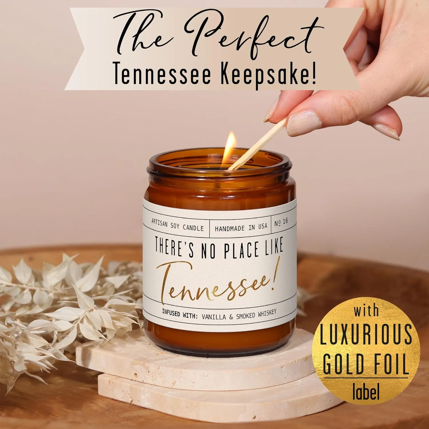 Tennessee Gifts, Tennessee Decor for Home - 'There's No Place Like Tennessee Candle, w/Vanilla & Smoked Whiskey I Tennessee Souvenirs I Tennessee State Gifts I 9oz Jar, 50Hr Burn, USA Made