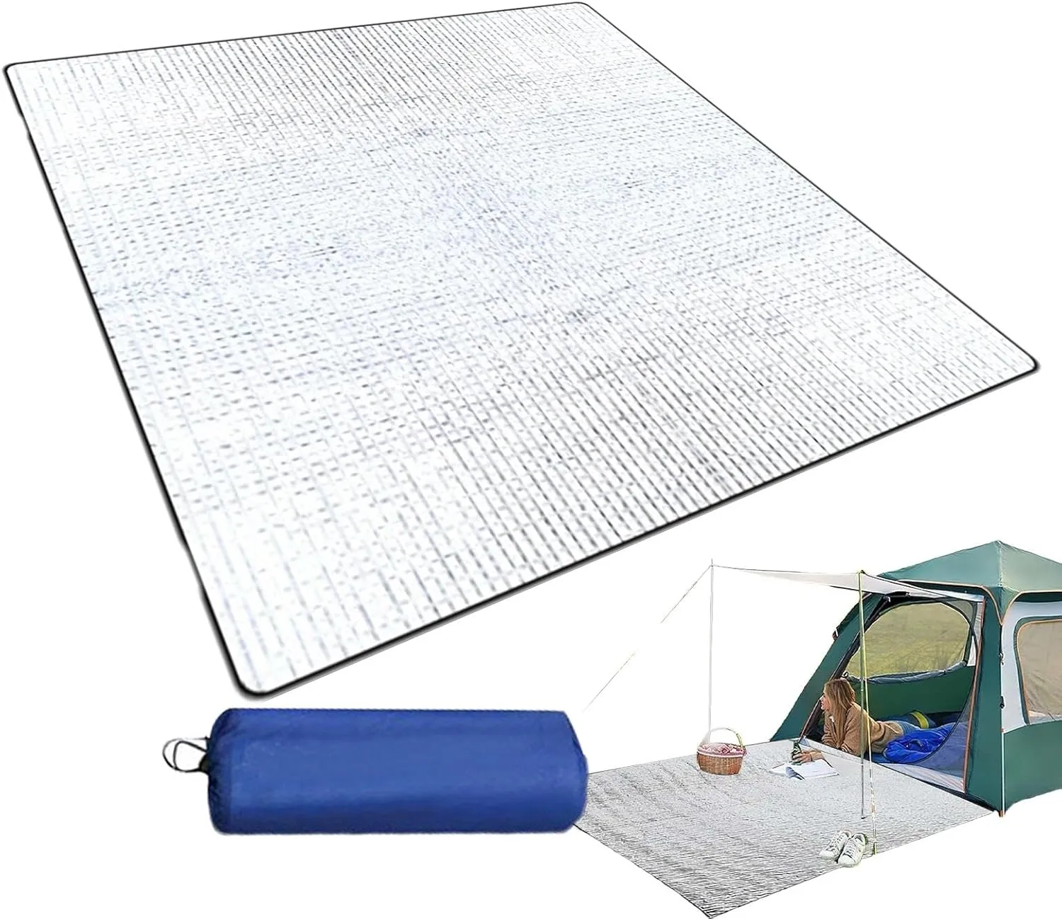 Tent Floor Mat, Aluminum Foil Insulation Mat with Ground Pad 195x180cm | Foldable Sleeping Sheet Mat for Backpacking, Hiking, Camping, Survival E