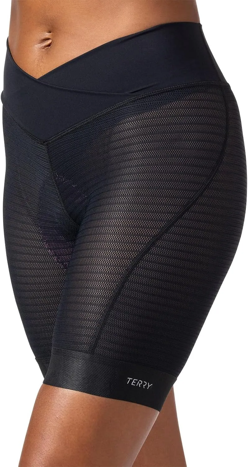 Terry Ultramesh Liner Womens Padded Bike Short Cycling Underwear, Crossover Glamazon Hi-Rise Waistband Silicone Leg Band