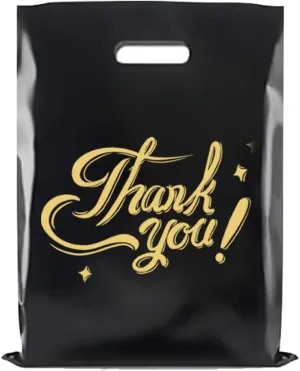 TGEE] 100PCS Black 12x15 Inch Thank You Bags - 2.36 Mil Extra Thick Plastic Handles - Retail Boutique Shopping Bags for Small Business (Cosmetic Overstock, See Real Photos in Reviews!)