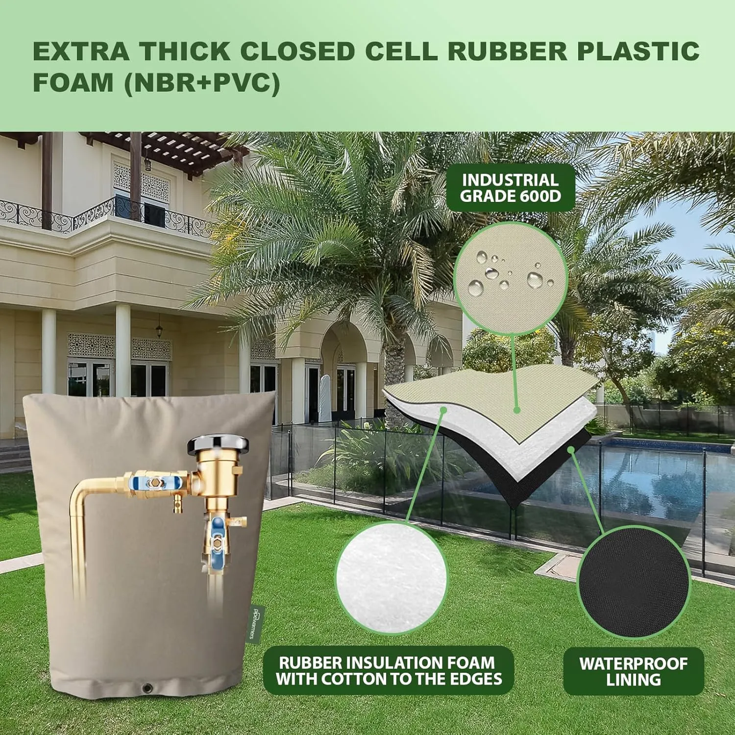 The Original Winter Pipe Insulation Cover (0˚F) - Extra-Thick EVA NBR (UV-Coated) Insulated Backflow Preventer Freeze Protection, Pump Cover, Sprinkler/Well/Valve Head Cover - (16" W X 34" H)