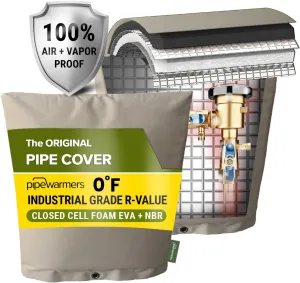 The Original Winter Pipe Insulation Cover (0˚F) - Extra-Thick EVA NBR (UV-Coated) Insulated Backflow Preventer Freeze Protection, Pump Cover, Sprinkler/Well/Valve Head Cover - (16" W X 34" H)