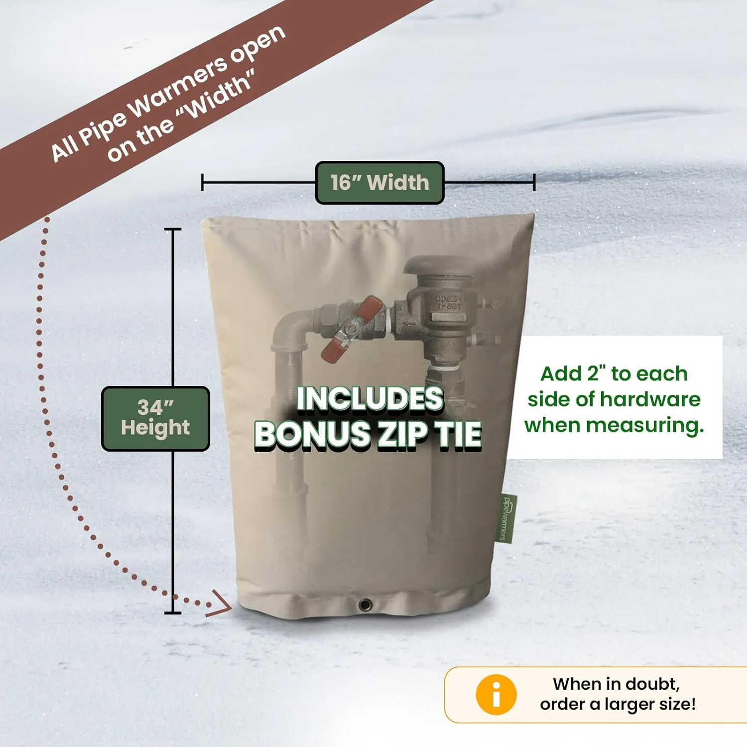 The Original Winter Pipe Insulation Cover (0˚F) - Extra-Thick EVA NBR (UV-Coated) Insulated Backflow Preventer Freeze Protection, Pump Cover, Sprinkler/Well/Valve Head Cover - (16" W X 34" H)