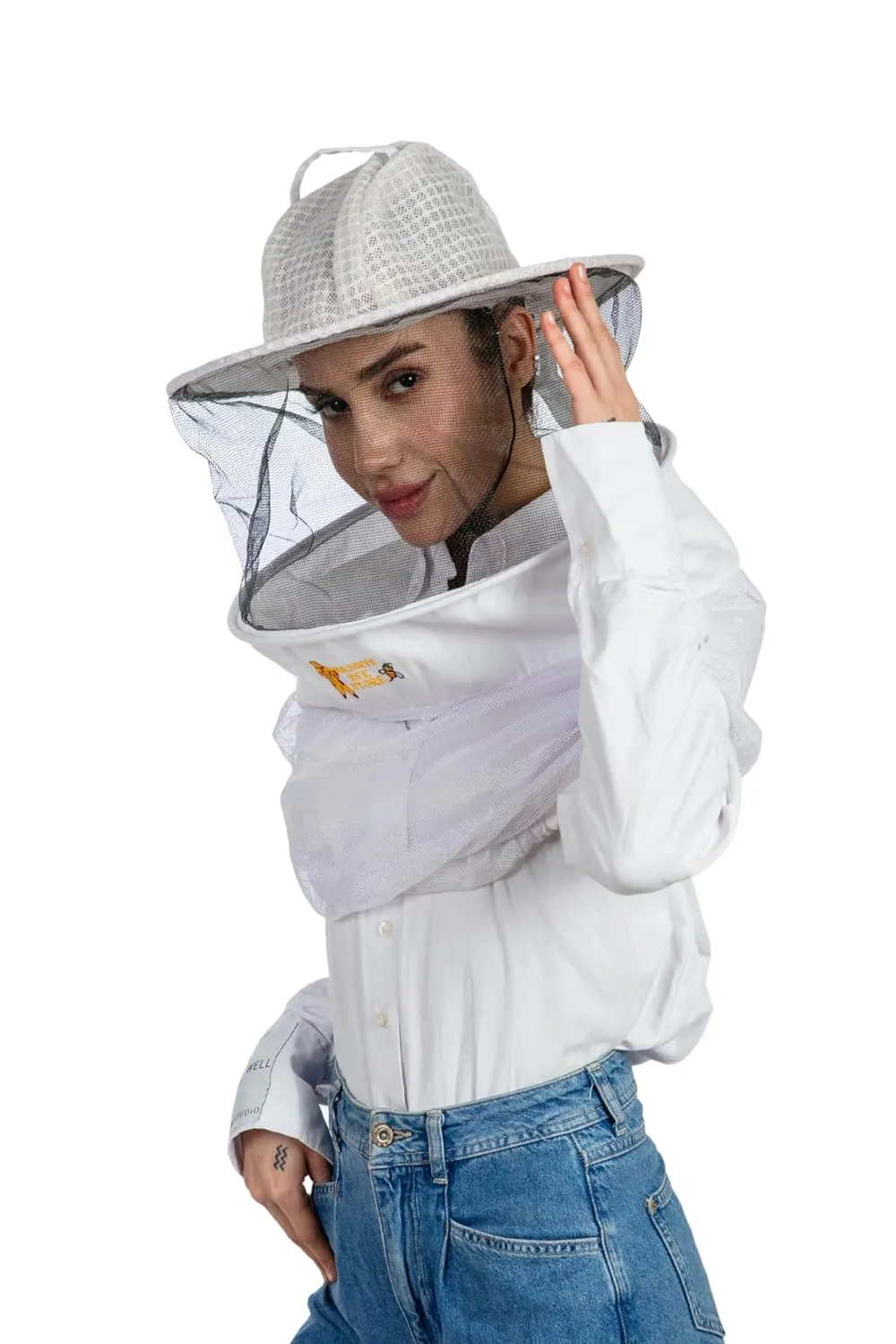 Three Layer Ventilated Beekeeping Veil in Round (White, 3-Layer Hat)