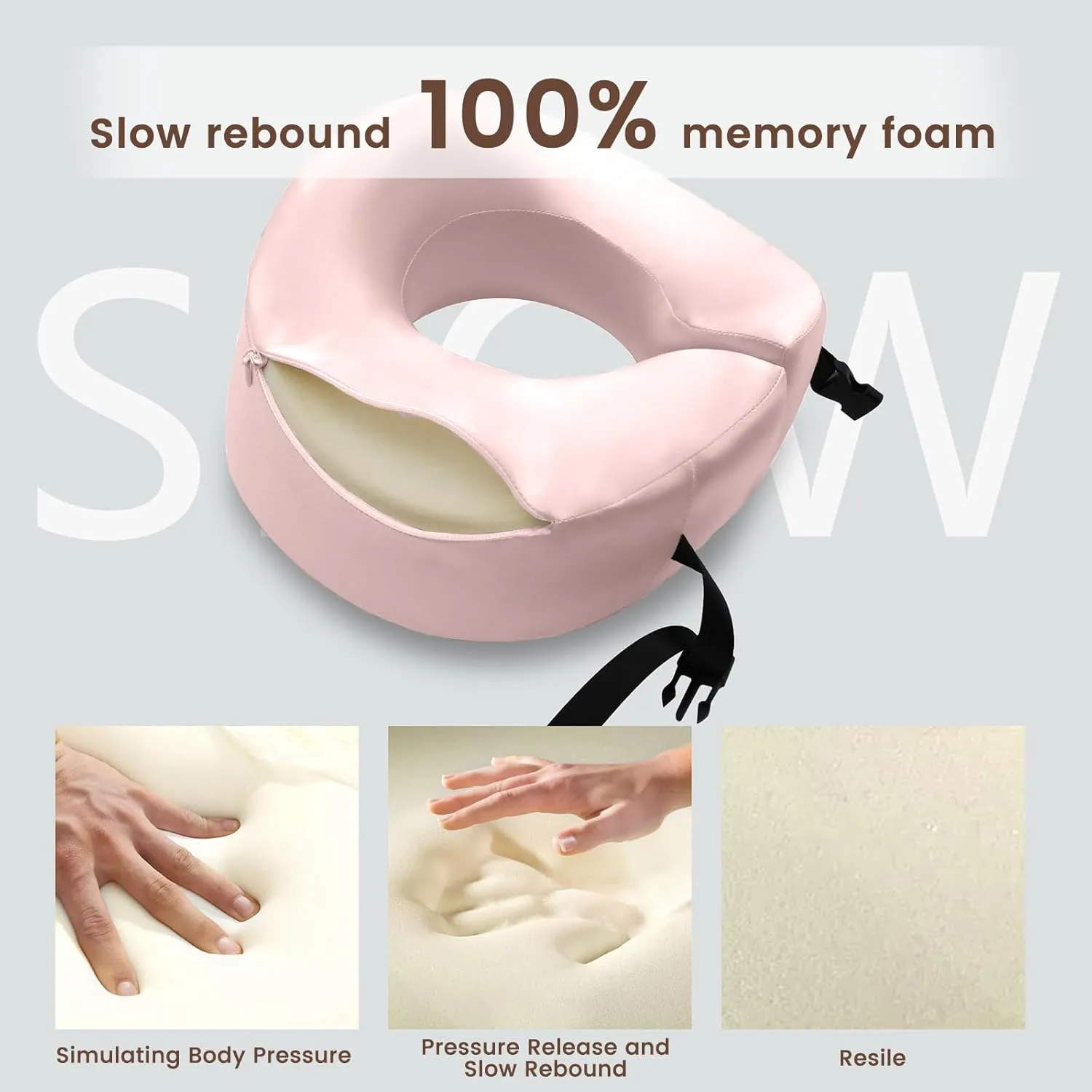 THXSILK 100% Mulberry Silk Neck Pillow for Traveling, Pure Memory Foam Travel Pillow for airplanes, Travel Neck Pillow for Sleeping, Head and Neck Support, neck pillow with Storage Bag (Charming Pink)