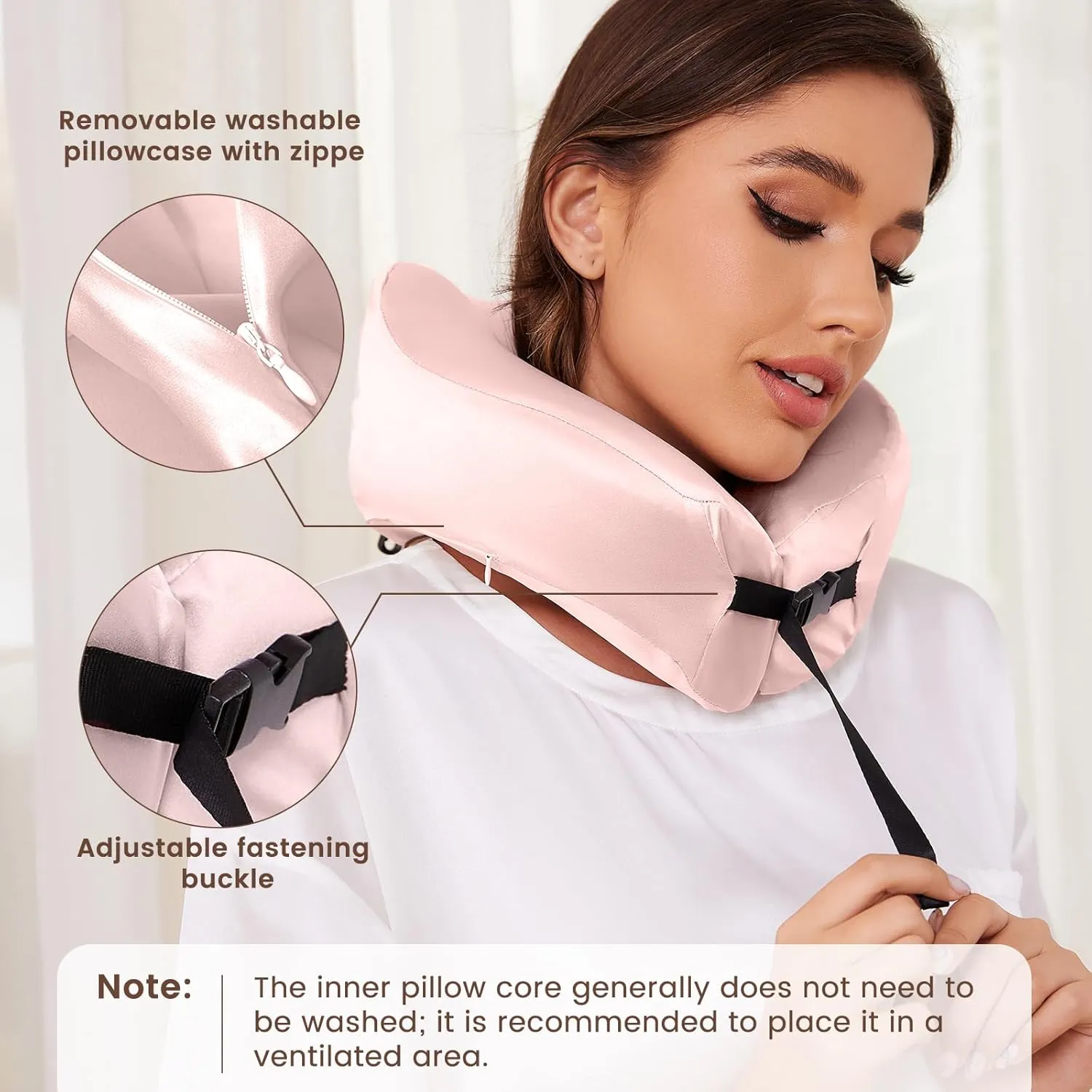 THXSILK 100% Mulberry Silk Neck Pillow for Traveling, Pure Memory Foam Travel Pillow for airplanes, Travel Neck Pillow for Sleeping, Head and Neck Support, neck pillow with Storage Bag (Charming Pink)