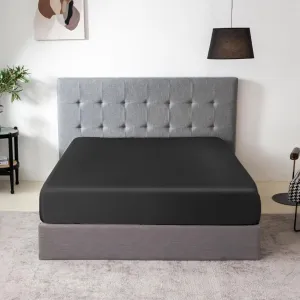 THXSILK Natural Silk Fitted Bed Sheet, 100% 7A  Silk, Deep Pocket to 16", Soft and Wrinkle Free, 1 Fitted Sheet Only (Queen, Black)