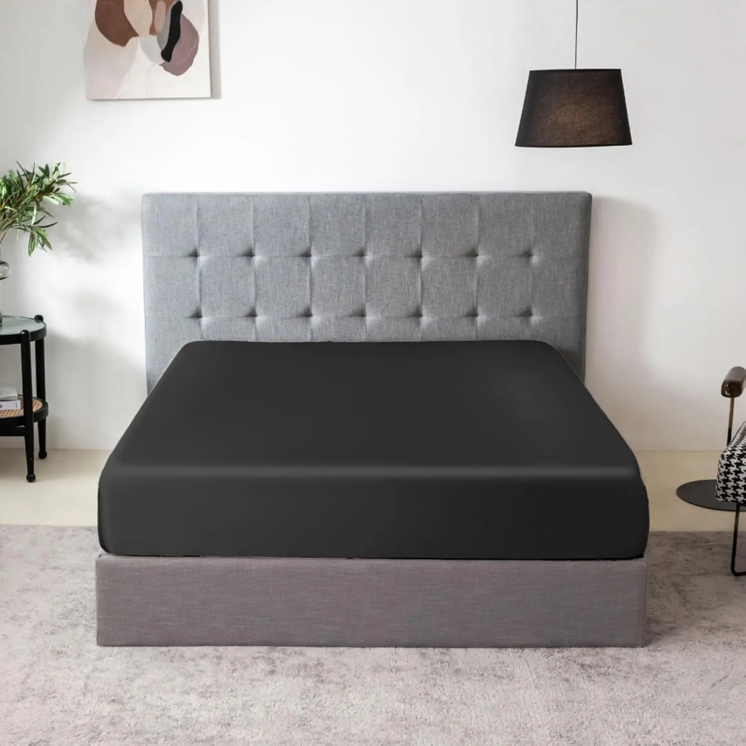 THXSILK Natural Silk Fitted Bed Sheet, 100% 7A  Silk, Deep Pocket to 16", Soft and Wrinkle Free, 1 Fitted Sheet Only (Queen, Black)
