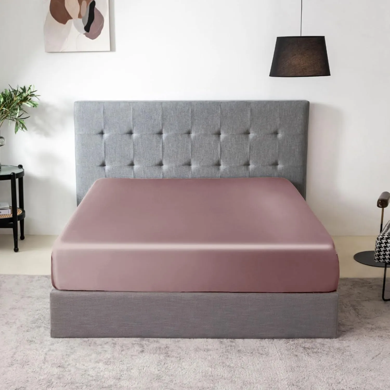 THXSILK Natural Silk Fitted Bed Sheet, 100% 7A  Silk, Deep Pocket to 16", Soft and Wrinkle Free, 1 Fitted Sheet Only (Queen, Purple)