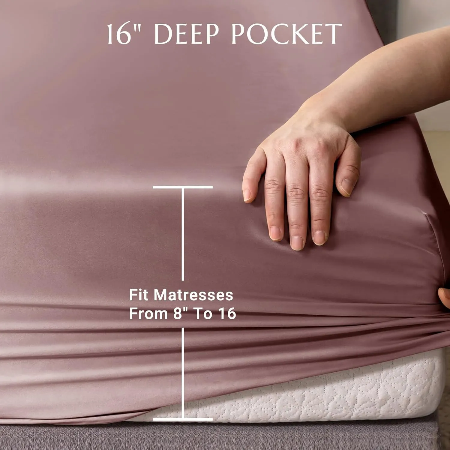 THXSILK Natural Silk Fitted Bed Sheet, 100% 7A  Silk, Deep Pocket to 16", Soft and Wrinkle Free, 1 Fitted Sheet Only (Queen, Purple)