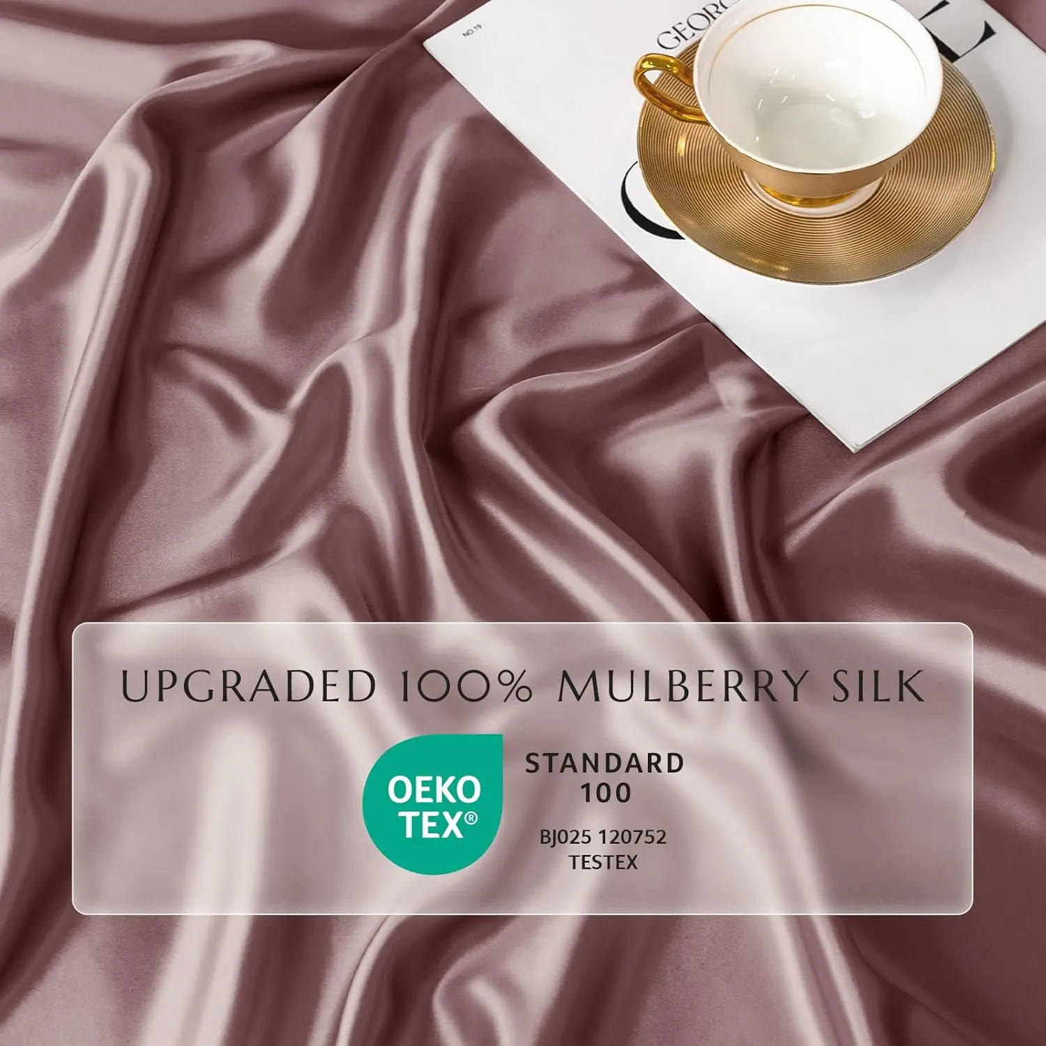 THXSILK Natural Silk Fitted Bed Sheet, 100% 7A  Silk, Deep Pocket to 16", Soft and Wrinkle Free, 1 Fitted Sheet Only (Queen, Purple)