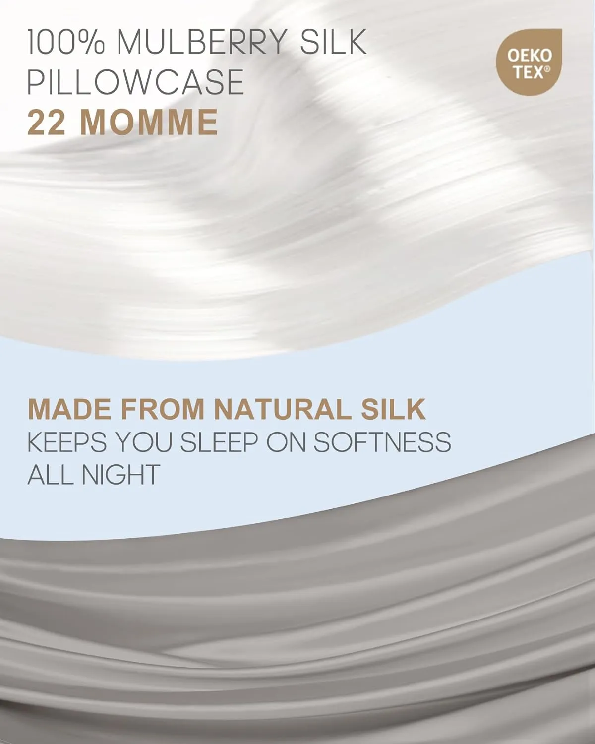 THXSILK Set of 2 100% Mulberry Silk Pillowcases for Hair and Skin, 22 Momme Natural Silk Pillow Cover with Hidden Zipper, Soft Breathable Smooth Organic Silk Pillowcases(Grey, Queen Size 20"x30")
