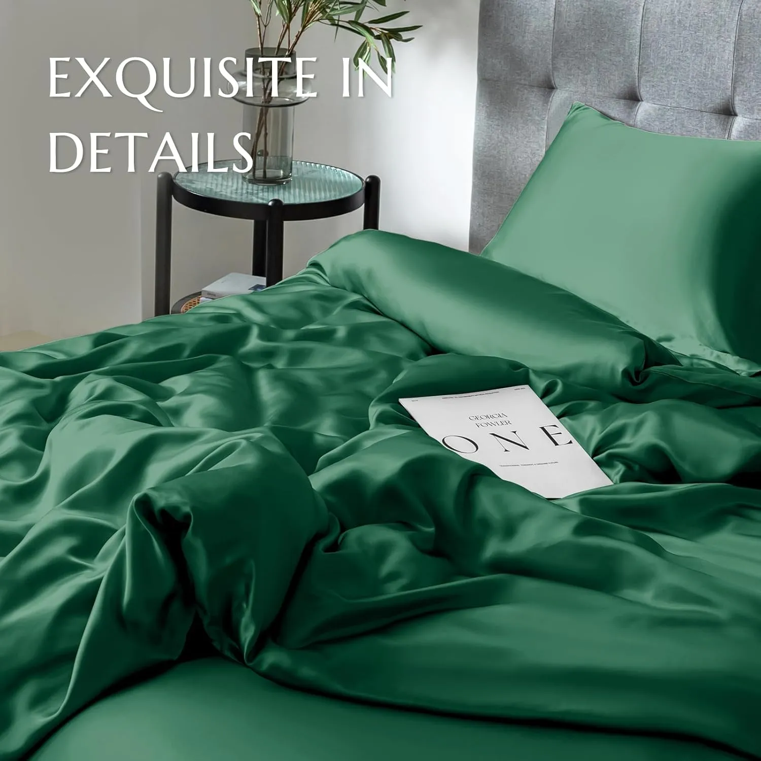 THXSILK Silk Duvet Cover, 100% 7A  Mulberry Silk Comforter Cover, Seamless, Breathable, Easy Care Zipper Closure, 1 Duvet Cover Only - King, Emerald Green